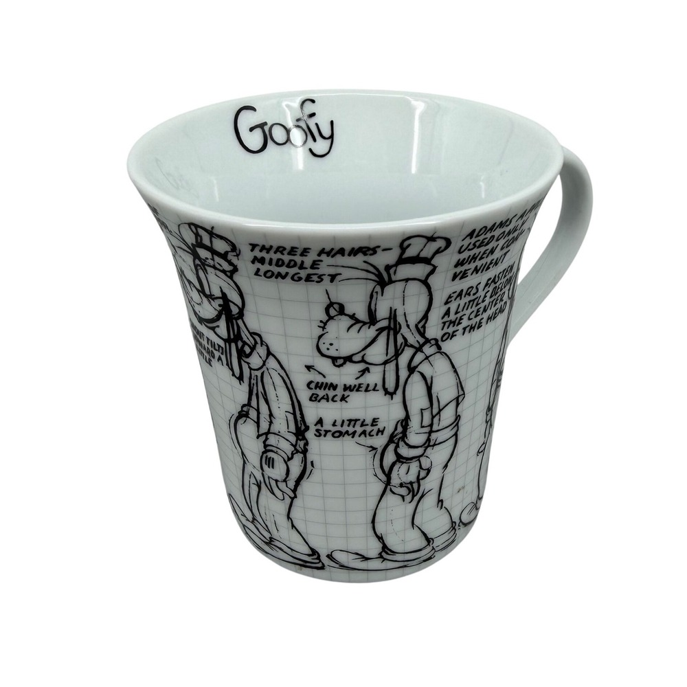 Disney Sketchbook Mug Unisex OS White Excellent Goofy Animation Art Graph Paper